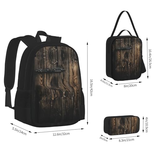 nanger Rustic Antique Wooden Door Print 3-Piece Set Backpack, Lunch Bag And Pencil Case, For Travel, College, And Daily Use4