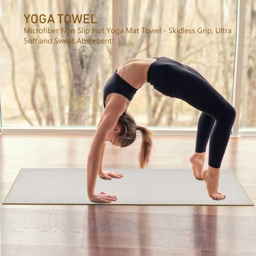 YETTASBIN Cream Yoga Mat Towel, Non Slip Sweat Absorbent Hot Yoga Towel Portable Lightweight Travel Workout Towel with Storage Bag for Home Yoga, Pilates, Fitness 73x 27 Inch by YETTASBIN - Image 6