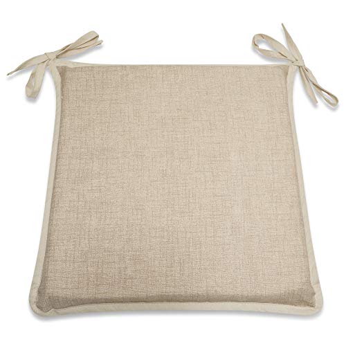 CnA Stores Set of 4 Kitchen Dining Garden Chair Cushion Seat Pads With Ties and Zipped Removable Covers (Hensley NATURAL)