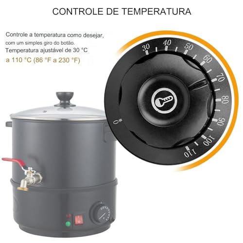 Derretedor de cera de vela 10L para fabricação de velas com 15cm 100 pavios+5 castiçais - Caldeirão