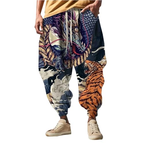 VgguDoe Männer Hosen Stretch Jogginghose Tiefer Schritt Herren Fasching...