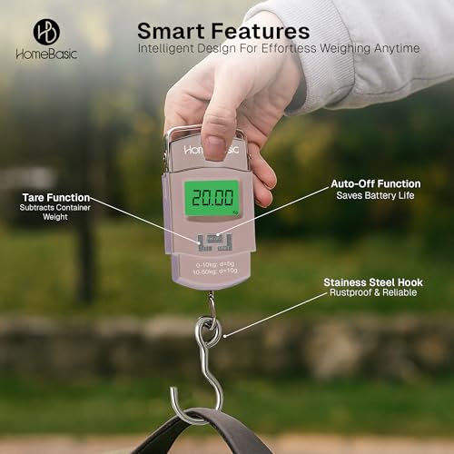 Image of HomeBasic Digital Luggage Weight Scale 50kg | Weighing Machine for Luggage Bags, 4 Weighing Modes (kg /lb /oz /jin), LCD Display, Tare Function, Auto-Off, Portable Travel Weighing Scale (BEIGE)