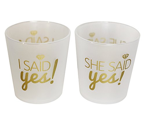 Breeze Moments Bridal 2Oz. Shot Glasses, 'I Said Yes', 'She Said Yes', Frosted & Gold, 12-Pack #TOP1