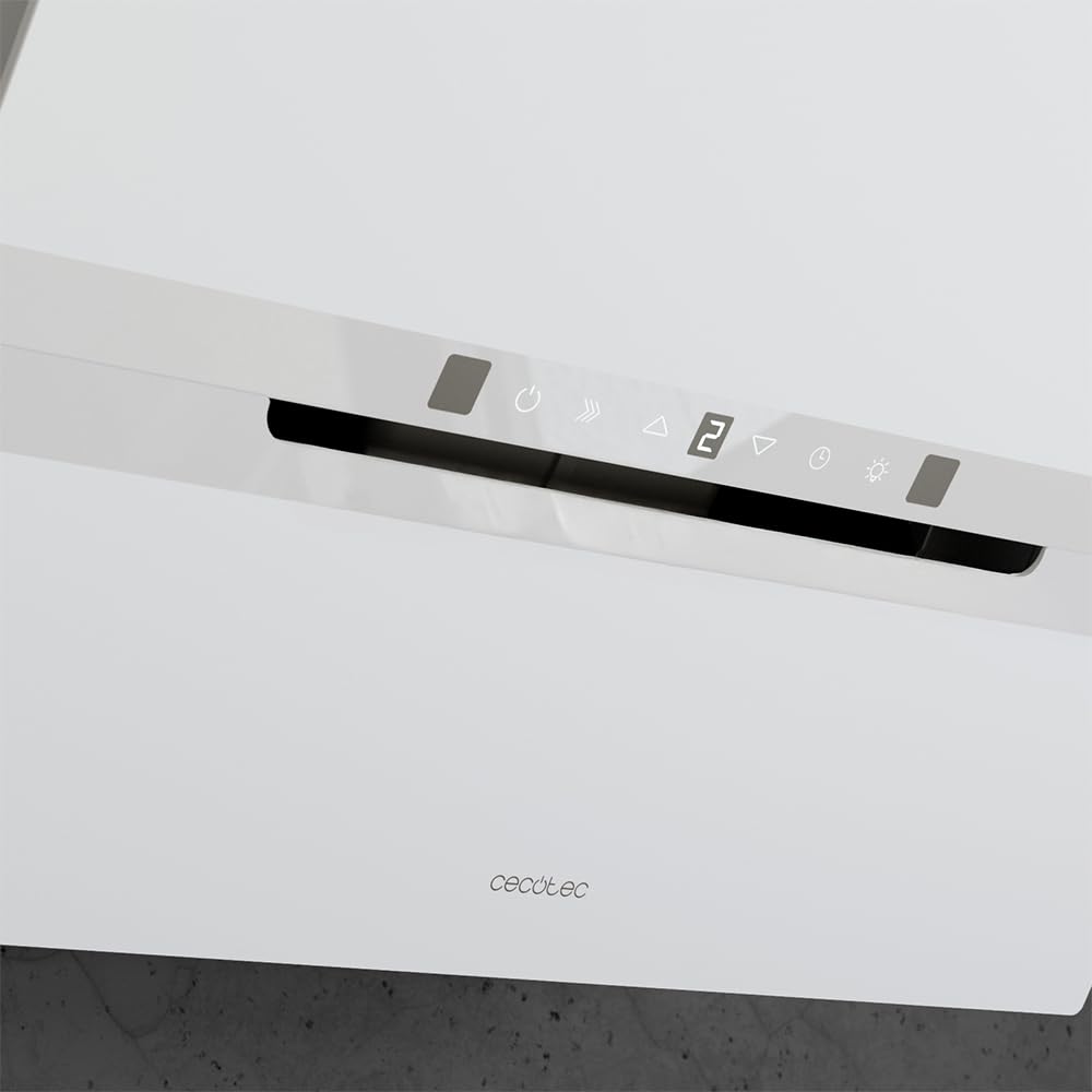 Cecotec Campana Extractora Decorativa 60Cm Bolero Flux Dt 608010 Glass White A++. Acabado Vidrio Blanco, Chimenea Inox, Succión 800M3/H, Motor 210W, Apertura Automática, Filtro Carbono