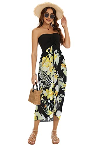 Image of Women's Beach Dress Summer Maxi Sundress Strapless Hawaiian Cover Ups Asymmetrical Wrap Dresses