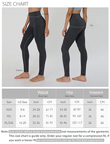 Ododos Seamless Leggings For Women High Waist Tummy Control Acid Washed Ribbed Workout Tights Gym Yoga Pants, Black, X-Small/Small #TOP5