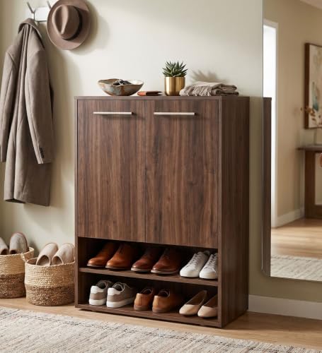 Image of Spyder Craft Engineering Wood Shoe Cabinet for Home, Double Door Shoe Rack with Multiple Shelves, Space Saving Shoe Organizer for Entryway, Living Room & Bedroom, Colambian, DIY Assembly