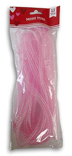 Pink Mesh Tube Ribbon for Easter, Valentine's Floral - 36 Feet/12 Yards