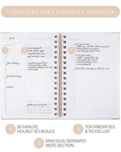 ZICOTO Aesthetic Daily Planner And Notebook With Hourly Schedule - Beautiful Spiral To do List Notepad For Work/Home to Organize Tasks And Appointments - Stylish School/Office Supplies Book For Women