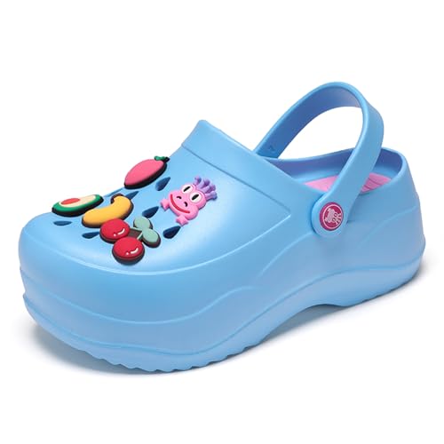 Zuecos de plataforma jardinero 2.5 pulgadas tacones altos mulas verano zueco deslizamiento en cuña sandalias zapatillas al aire libre, azul, 41 EU