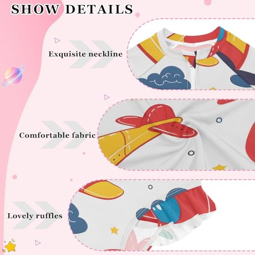 Girls One Piece Swimsuits Long Sleeve Swimsuit Zipper Bathing Suits Airplane Red Childish Doodle3