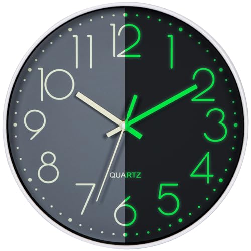 VIVILINEN Horloge Murale Lumineuse Silencieuse Quartz Moderne Pendule Murale Fluorescente Veilleuse Nuit Grande Horloge Décorative pour Chambre Cuisine Salon...