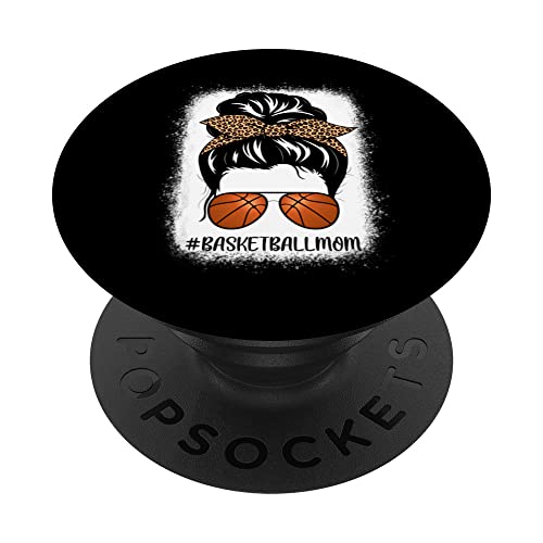 Mamá Vida Baloncesto Blanqueado Moño Desordenado Pelo Estampado Leopardo PopSockets PopGrip Intercambiable