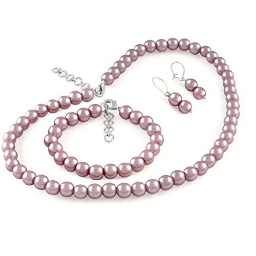 Image of JFL Combo Imitation 6mm Round Pearl Necklace Set Moti Mala Pearl Set With Earrings,Bracelet Handcrafted Jewellery for Less