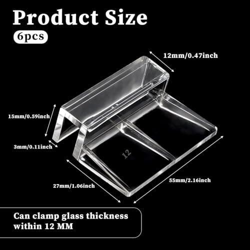 Image of Sliverdew 6 PCS Aquarium Lid Clips for Thickness 12mm, Clear Acrylic Fish Tank Lid Holder Aquarium Hoods Support Clamps for Rimless Fish Tank Glass Top