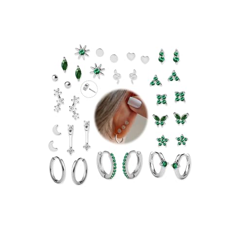 17 Pairs Hypoallergenic Flat Back Helix Earrings Cartilage Hoop for Women