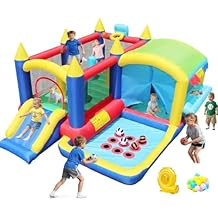 Inflatable Bounce House with Ball Pit, 7-in-1 Jump House with Blower, Shop, Backetball, Boxing, Tic-Tac-Toe, 13.4x10.5x6.1FT Bouncy Castle with Slide for Kids 3-10, Bouncer for Backyard Home Party