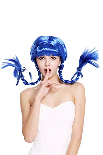 WIG ME UP - DDH-T8175-PC3 Perücke Damenperücke Karneval Halloween Freche Göre Lolita steife geflochtene Zöpfe blau Pony