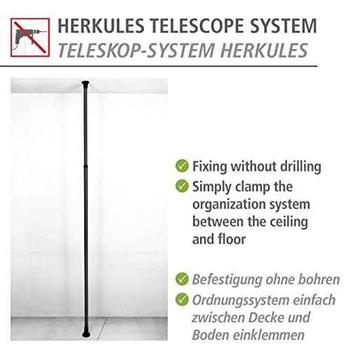 WENKO Hauptstange Herkules, zur Erweiterung des passenden Teleskopsystems aus Metall zum Einklemmen zwischen Decke und Boden, mit Anti-Rutsch-Füßen, höhenverstellbar von 165 bis 300 cm, Schwarz