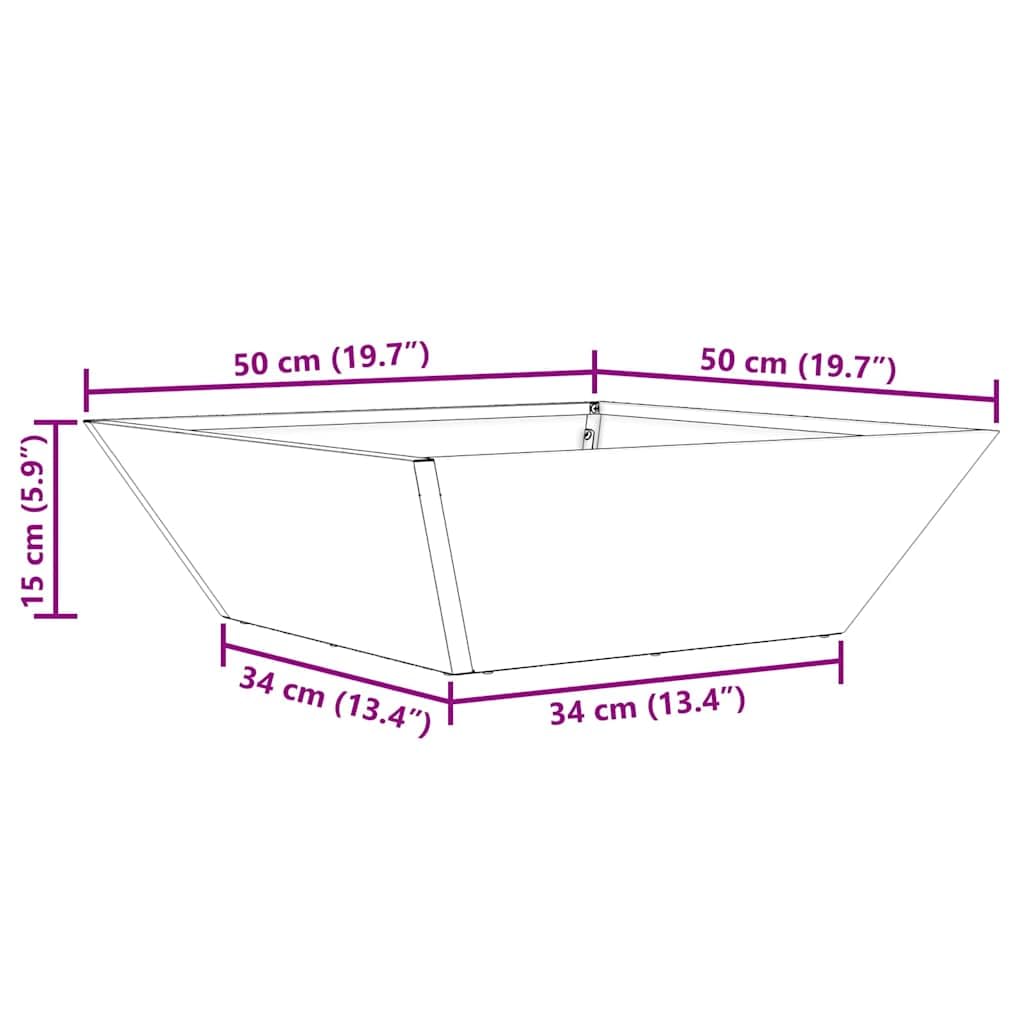 Garten-Pflanzgefäß aus kaltgewalztem Stahl Schwarz 50 x 50 x 15 cm 5-teiliges Set für Balkon Terrasse und Garten mit Drainage und frostfester Oberfläche zur Pflanzenpflege