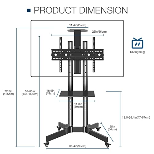 Soporte móvil para TV con ruedas y estante ajustable miniatura 2