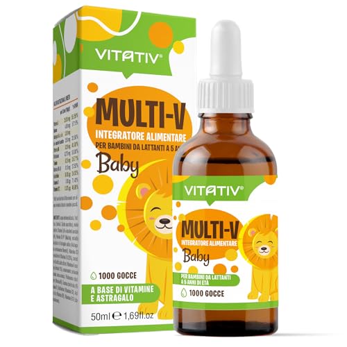 VITATIV® MULTI-V Baby | Integratore Multivitaminico per Bambini in Gocce 50ml con Astragalo Vitamina C Vitamina A Vitamina B12 Vitamina D Tiamina