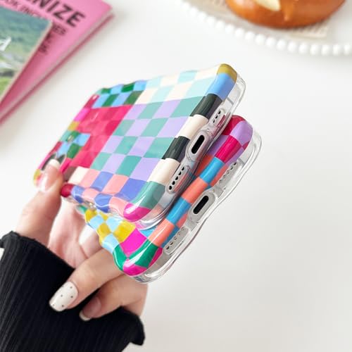 branple Compatible with iPhone 17 Pro Case, Cute Wave Curly Colorful Checkerboard Plaid Pattern Cover for Women, Soft TPU Shockproof Protection Case Compatible for iPhone 17 Pro (Colorful 2) by branple - Used condition - Image 8