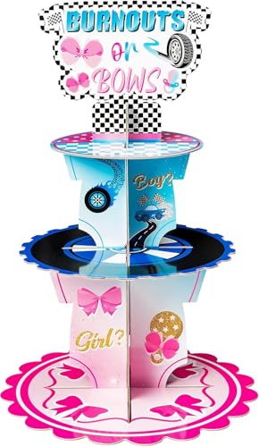Haooryx Burnout or Bow Gender Reveal Party Decor Cupcake Stand 3-Tier Tower