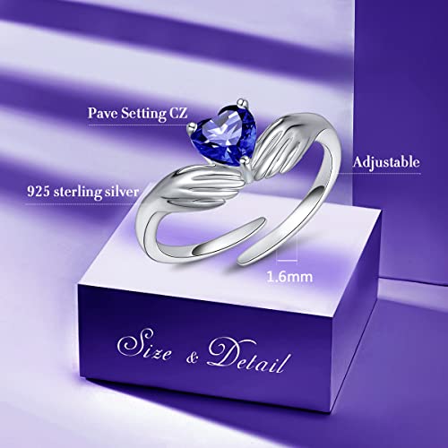 FOREVER QUEEN Heart Birthstone Ring 925 Sterling Silver Hug Ring for Women Girls Adjustable Hugging Hands Come to My Arm Embrace Ring Birthday Anniversary Valentine Mother Day Gift4
