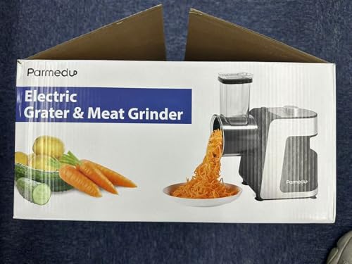 Parmedu Electric Cheese Grater & Meat Grinder: Electric Vegetable Cutter Electric Slicer Shredder Salad Maker - Professional Meat Mincer with 2 Plates, Sausage Maker & Kibbe Kit(Total 12 Attachments) - Image 7
