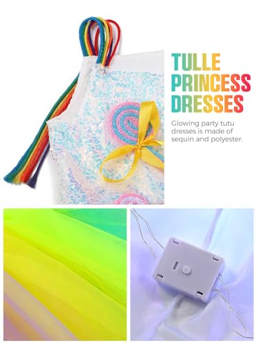 EASEDAILY Girls Light Up Sequin Tutu Dress Sleeveless LED Rainbow Tulle Dress Glow Princess Birthday Party Dresses4
