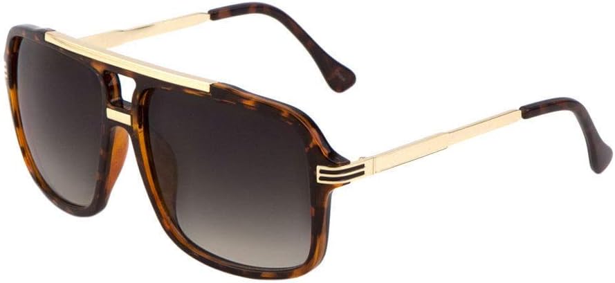 Evidence Metal & Plastic Hip Hop Flat Top Aviator Sunglasses (Brown Tortoise & Gold Frame w/Case, Black)