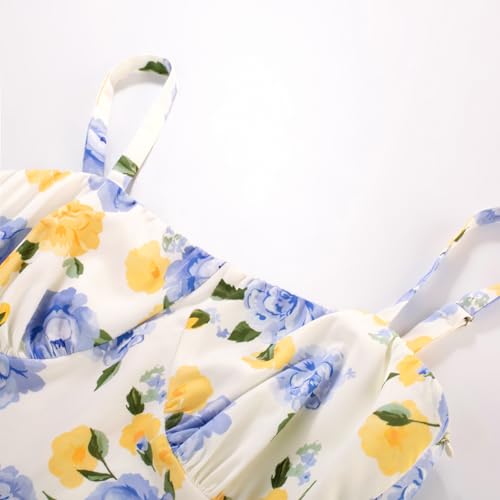 Image of Belle Poque Sun Dresses for Women Spring Summer Floral Midi Flowy Spaghetti Ruffle Wedding Guest Tea Party Dress