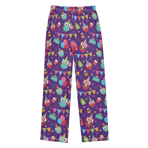 Happy Birthday Owl Boys Long Pants Soft Trousers Elastic Waist Kids Lounge Bottoms with Pockets S-XL