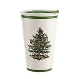 Spode Christmas Tree Travel Mug with Lid - 8 Oz Coffee Mug for Holiday Drinks, Dishwasher & Microwave Safe Ceramic Tumbler - Festive Design for On-The-Go (Christmas Tree)