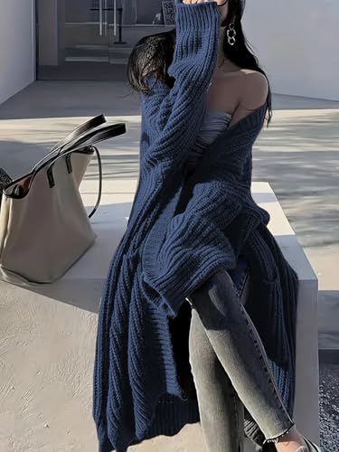 Image of Womens Long Cardigan Sweaters Open Front Oversized Duster with Pocket for Women 2025 Fall Winter Knit Design Coats