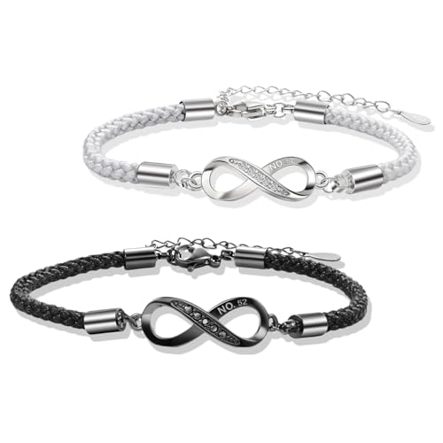 2 Pièces Bracelet Couple Infinity Symbole Inoxydable Tissé à la main Bracelet d'Amour et D'amitié Réglable Cadeaux Pour Amant Famille Meilleur Ami Petite Amie Mère...