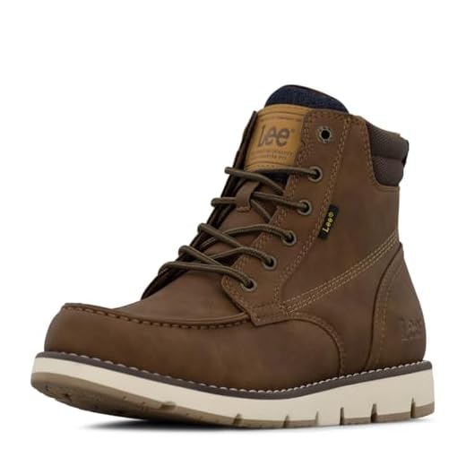 Lee Men's Waylon Chukka Boot, British Tan/Chocolate/Navy Denim, 10.5 M | Tumbled faux leather upper; Lee denim accents; Plaid wool tongue; Cushioned removable insole; Durable rubber outsole
