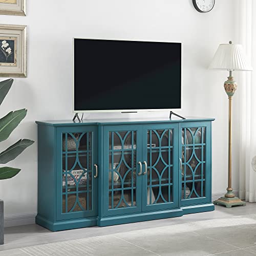 63'' Farmhouse Tv Stand For Tvs Up To 70 Inches, Media Entertainment Center Console Table With 3-Tier Storage Cabinets, Storage Buffet Cabinet With Glass Door Console Table For Dining Living Room #TOP6