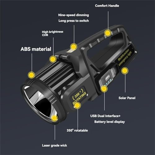 Image of Glaceon 1000000 Lumens Super Bright Rechargeable LED Torch Handheld Spotlight Flashlight with 9 Modes, IPX6 Waterproof - Outdoor Handheld Solar Flashlight for Emergencies & Power (GC-05)