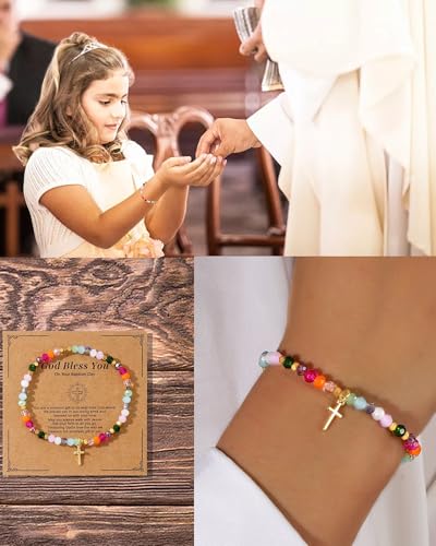 Cross Beaded Bracelet for Women God Bless You Cross Bracelet Natural Stone Brac-elets Religious Catholic Christian Gifts for Daughter Granddaughter Sister Friends2