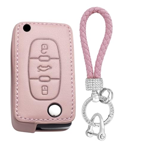 Étui clé cuir rose Peugeot 207 308 finitions haute qualité