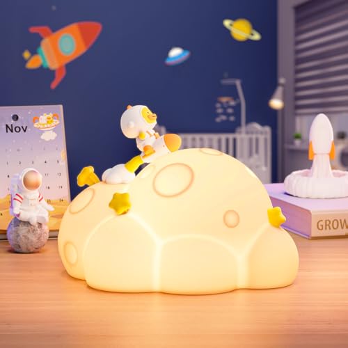 ICARER FAMILY Planet Night Light for Kids, 3 Lightness Auto-Off LED Rechargeable Silicone Squishy Tap Control Beside Lamp, Nursery Night Light for Baby,Gift for Child,Boys and Girls