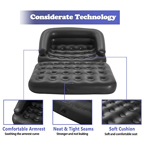 Outraveler Inflatable Couch Air Sofa Bed, Blow Up Sofa for Camping Waterproof, Black
