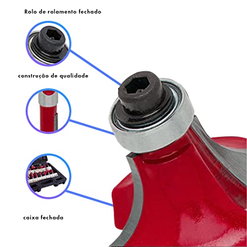 Kit Jogo Fresas P/ Tupia Madeira 15 Peças Haste 6,35mm + Estojo