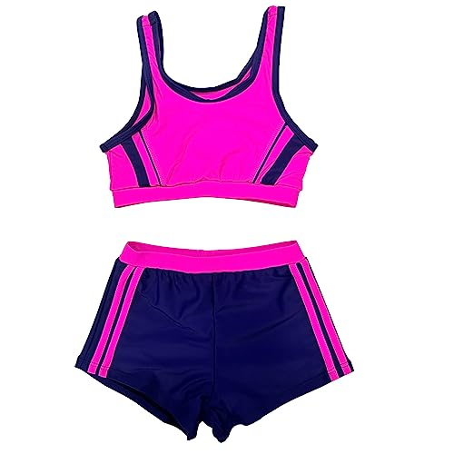 Image of TACKTIMES 2Pcs Girls Sleeveless Crop Top with Shorts Outfit Set for Athletic Leotard Dancing Swimming Gymnastics Dancewear