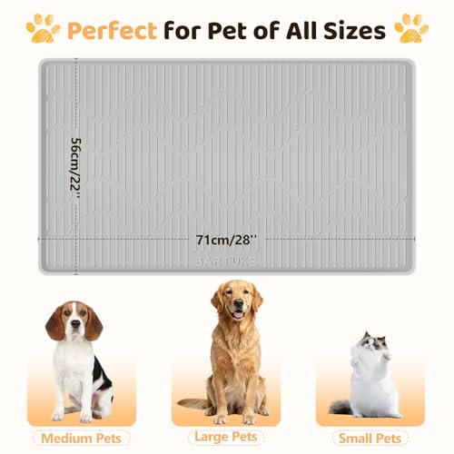 Bartuke Silicone Cat & Dog Food Mat, 28" x 22" Large Pet Feeding Mat for Cats and Dogs Bowl, Pet Placemat for Food and Water with Raised Edge, Waterproof, Leakproof (Grey) by Bartuke - Image 4