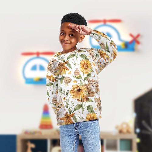 JUNZAN Cute Cats Sunflowers Seastars Leaves Little Kids Sweatshirts Hoodies Long Sleeve Fall Tops Shirts Athletic 4T4