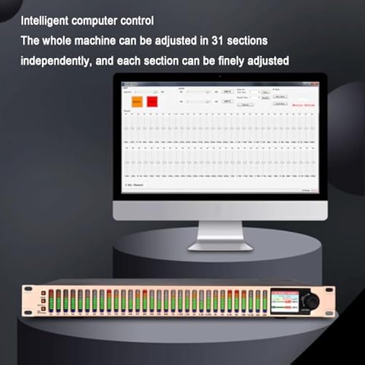 31-Band Digital Equalizer, Stereo Graphic Audio EQ, 1U Rack Mount Spectrum Analyzer, with Automatic Noise Reduction, LED Sn, 16 Preset Effects, for Recording Studio