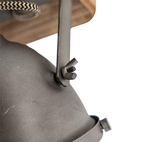 Qazqa Plafón industrial acero madera orientable 2-luces - EMADO/Acero Alargada Adecuado para LED Max. 2 x 25 Watt
